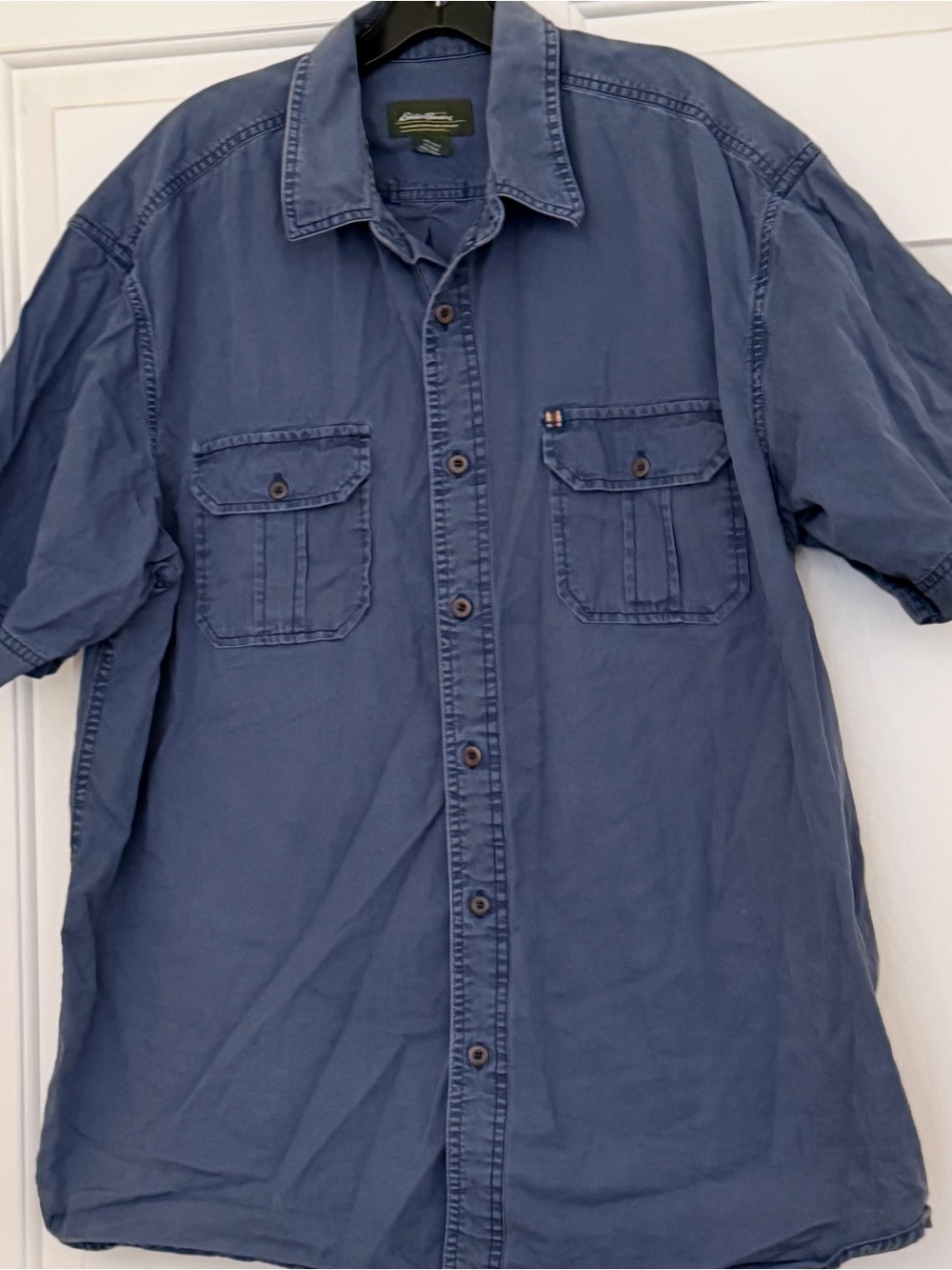 Eddie Bauer Short Sleeve Button Down Camp Shirt Faded Navy Blue Size XL